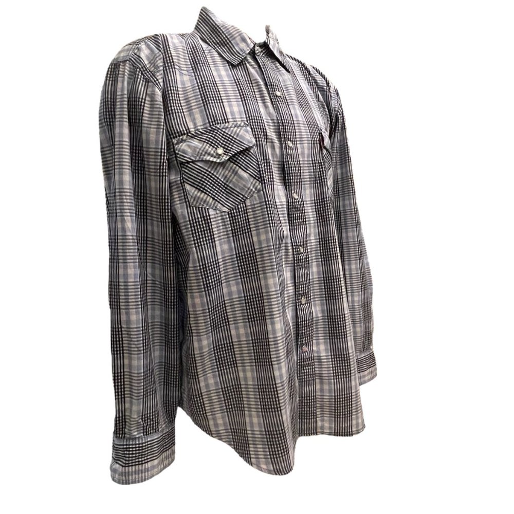 Levi's Shirt Black Blue Plaid Size XL 100% Cotton Pearl Snap Long Sleeve